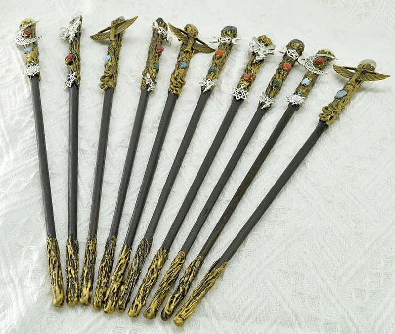 32cm Natural Crystal Fairy Wand Gravel Double Headed Magic Wand Retro Wiccan Accessory Magic Wand