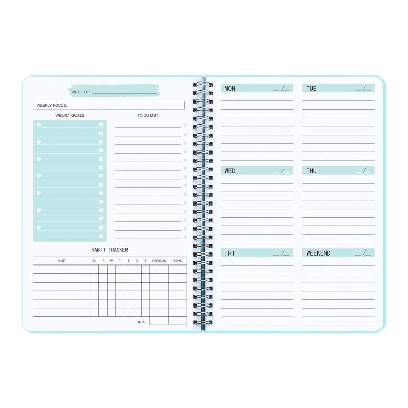 Undated Weekly Goals Notebook A5 To Do List Planner Spiral Calendar Book for Study and Notes