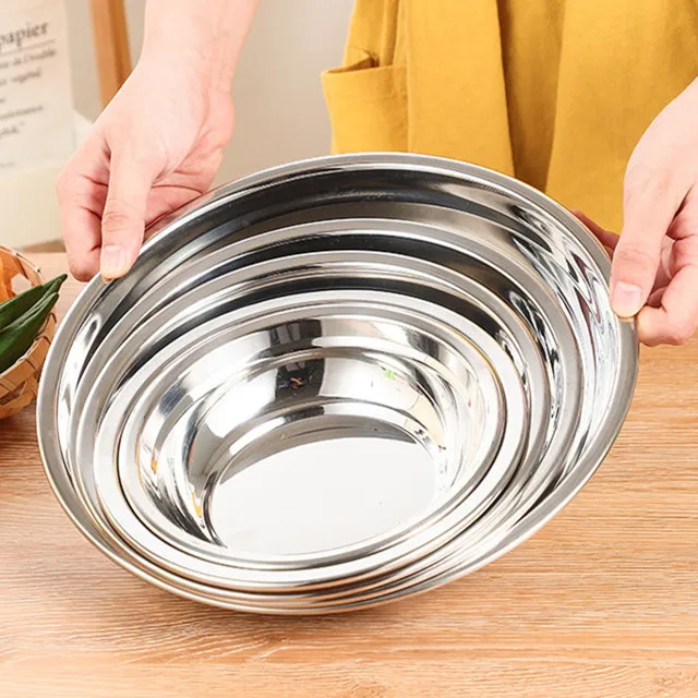 Korean Style 201/304 Plated Gold Stainless Steel Outdoor Camping Dinner Salad Dish Plate for Restaurant