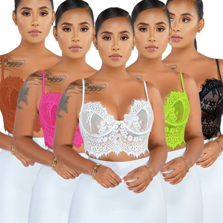 2019 Sexy See Through Lace Camisole Tank Top Lace Crop Top Outfit with Wire Ladi Bra Crop Top Lace Women