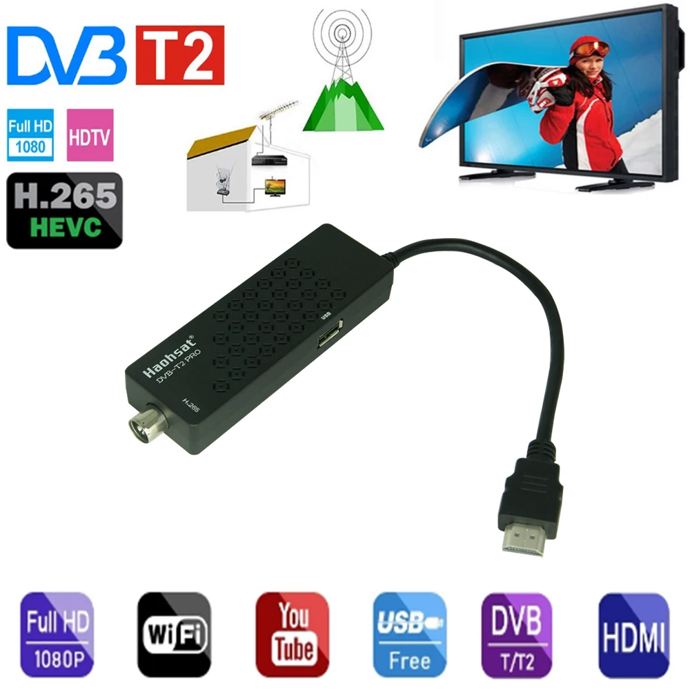 Haohsat DVB T2Pro цифровой итальянский польский Европейский TV Stick T2 USB WIFI 1080p TV Stick Hevc 10 бит H.265 Funda Fire TV Stick 4K