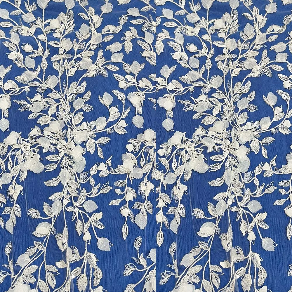 3D Flower handmade beaded Sequins long dress gown milk silk wed dress for wedding bridal dress embroidery lace fabric