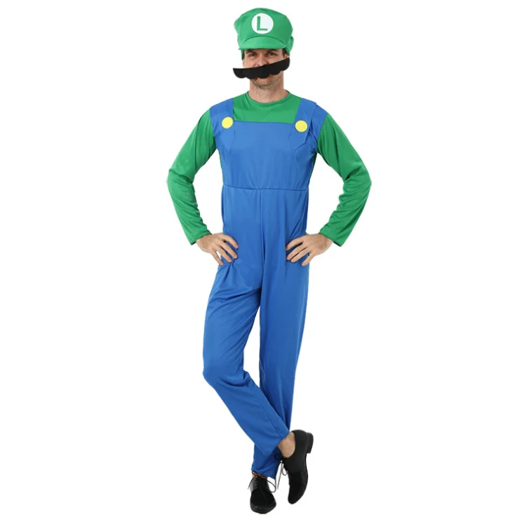 
HG Wholesale 2021 Halloween Cute Animation Cosplay Costume Mario suit theme Dance Costume Kids And Parents Clothes 