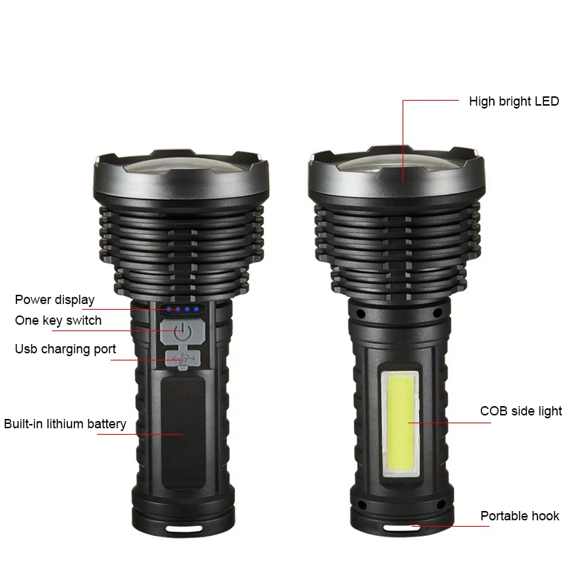 Helius Wholesale Strong Light ABS Telescopic Zoom USB Rechargeable Outdoor Work Searchlight Long Shot LED Flashlight