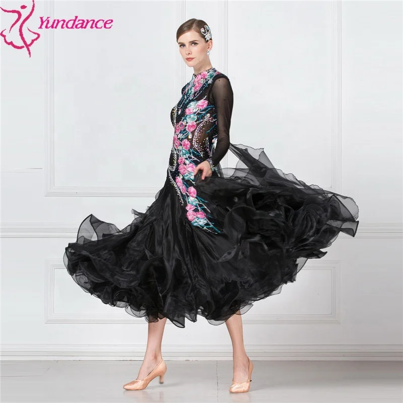 B-16492 Adult competition classy ballroom dance dress black performance ballroom dance costumes for women