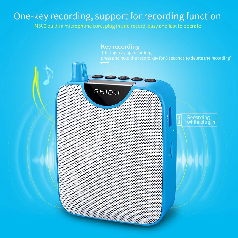 SHIDU M500 Wired Bluetooth Voice Amplifier Rotating And Detachable Belt Clip Support TF Card & U Flash Disk And Audio Encoding