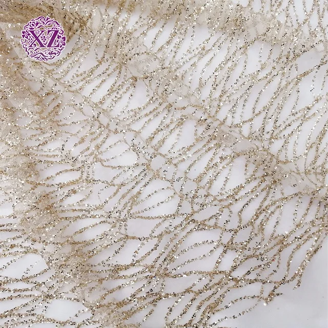 Wholesale ready goods polyester dubai embroidery gold glitter tulle fabric