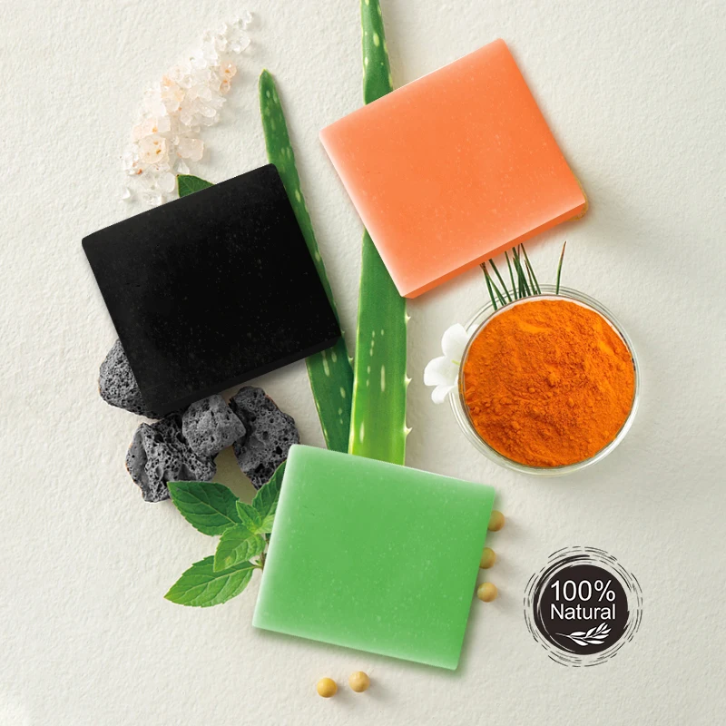 Private Label Organic Papaya Black Soap Aloe Vear  Kojic Acid Turmeric Whitening Bath Handmade Face Soap