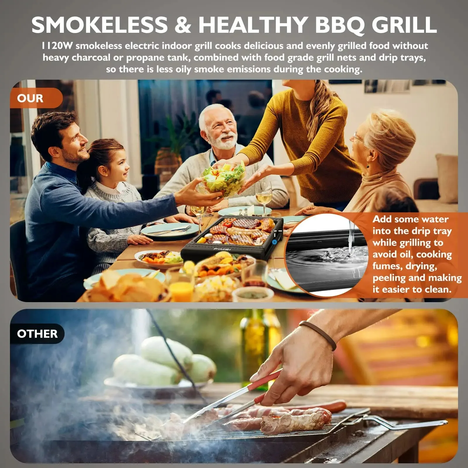 BBQ multifunction indoor smokeless bbq electric grill Non-stick Cooking Surface Stainless Steel grill