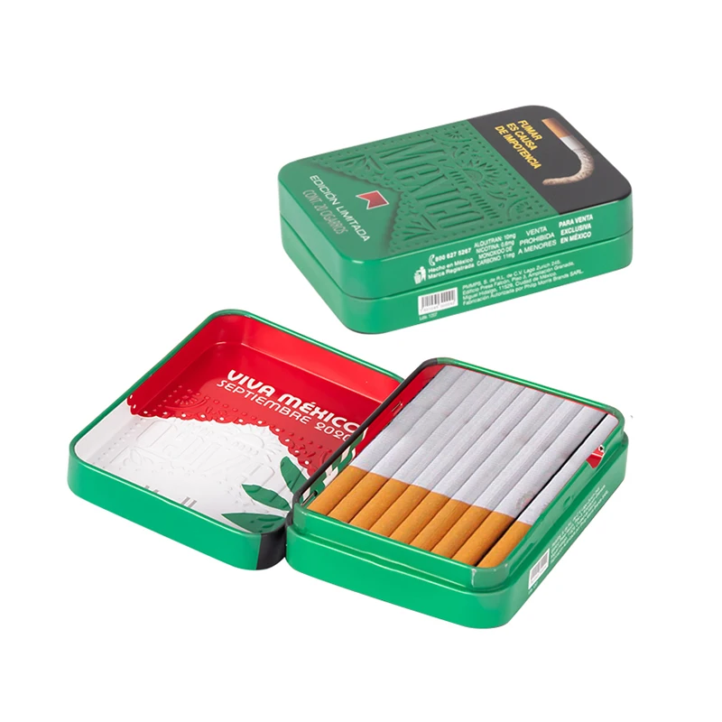 Factory Direct Convenient Smoking Accessories Custom Green Color Hinged Metal Cigarette Case