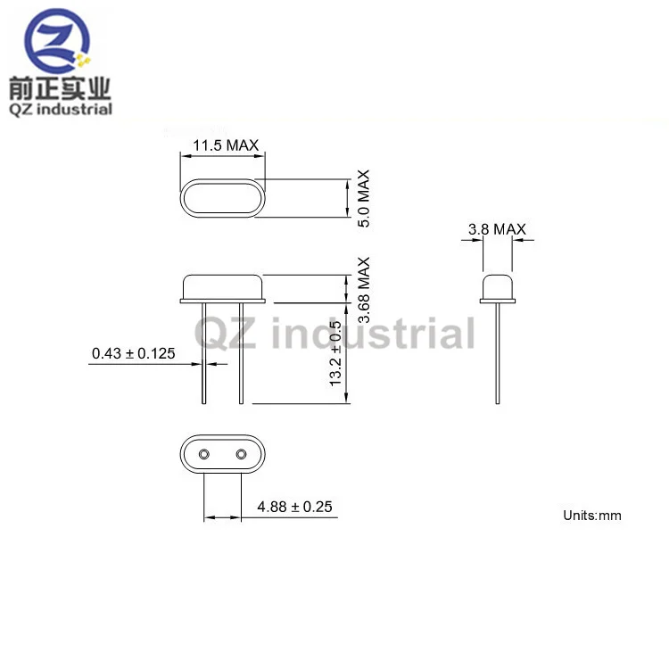 QZ industrial new and original DIP-2 4M 6M 8M 12M 16M 20M 25M 22.1184MHZ HC-49S Crystal oscillator