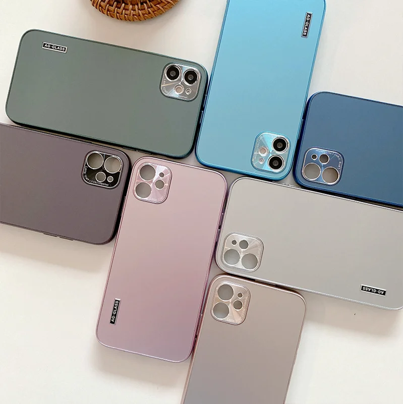 Hot Selling Luxury Custom Logo Frosted Glass Cell Phone Case Shockproof Protective Cover  For Iphone 13 Case
