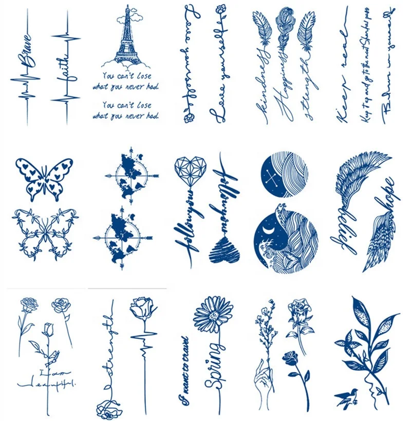 15 days lasting herbal juice temporary waterproof letters flower butterfly fishtail stickers tattoos popular tattoo sticker