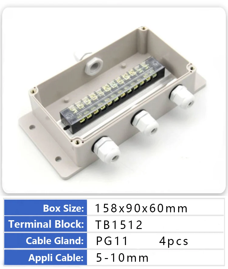 158x90x60mm with 4 PG11 with ear Electrical Enclosure waterproof IP67 Junction Box with Terminal Block