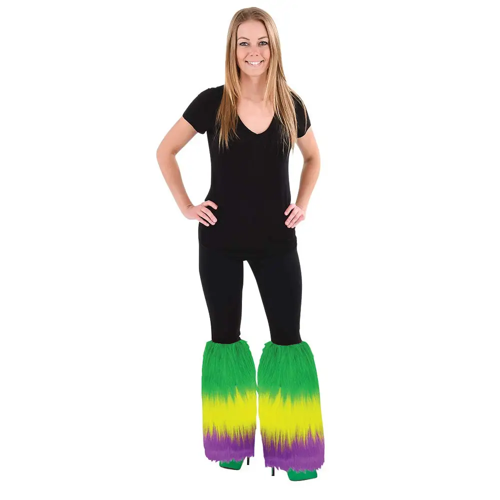 Mardi Gras Tricolor Furry Leg Warmers