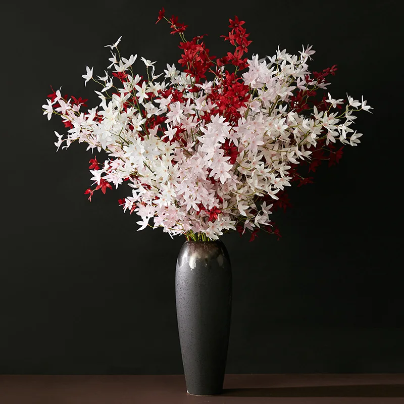 Artificial Flowers Silk Oncidium Orchid Flowers Branches Spray Floral Stem for Home Decor Wedding Backdrop Arch Wall TableRunner