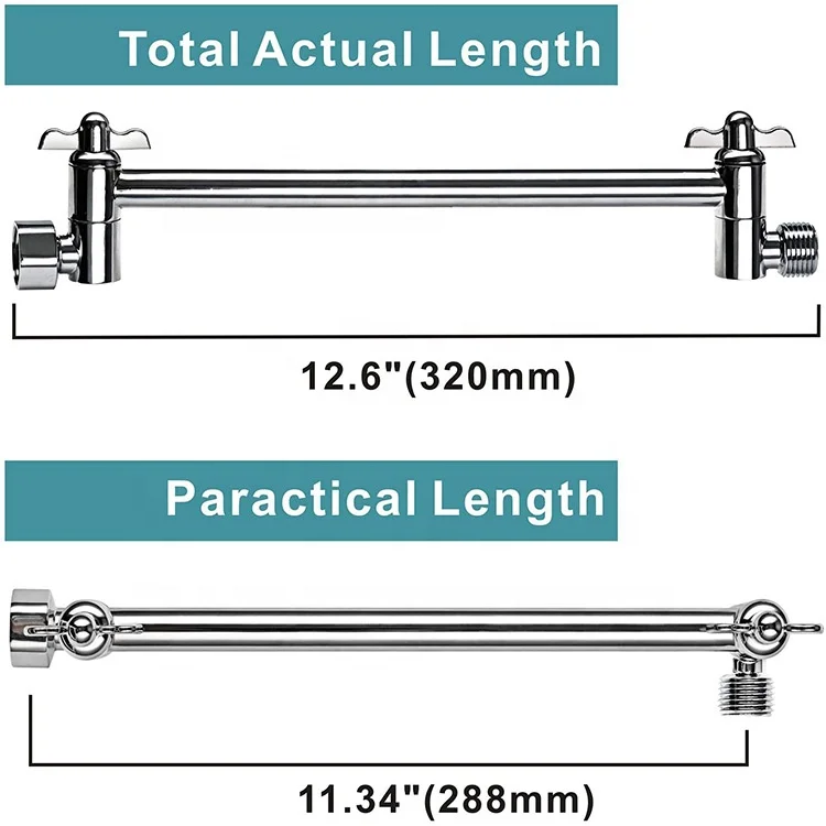 Redge  Copper plating adjustable extended shower arm top spray shower head holder with toothed extension rod