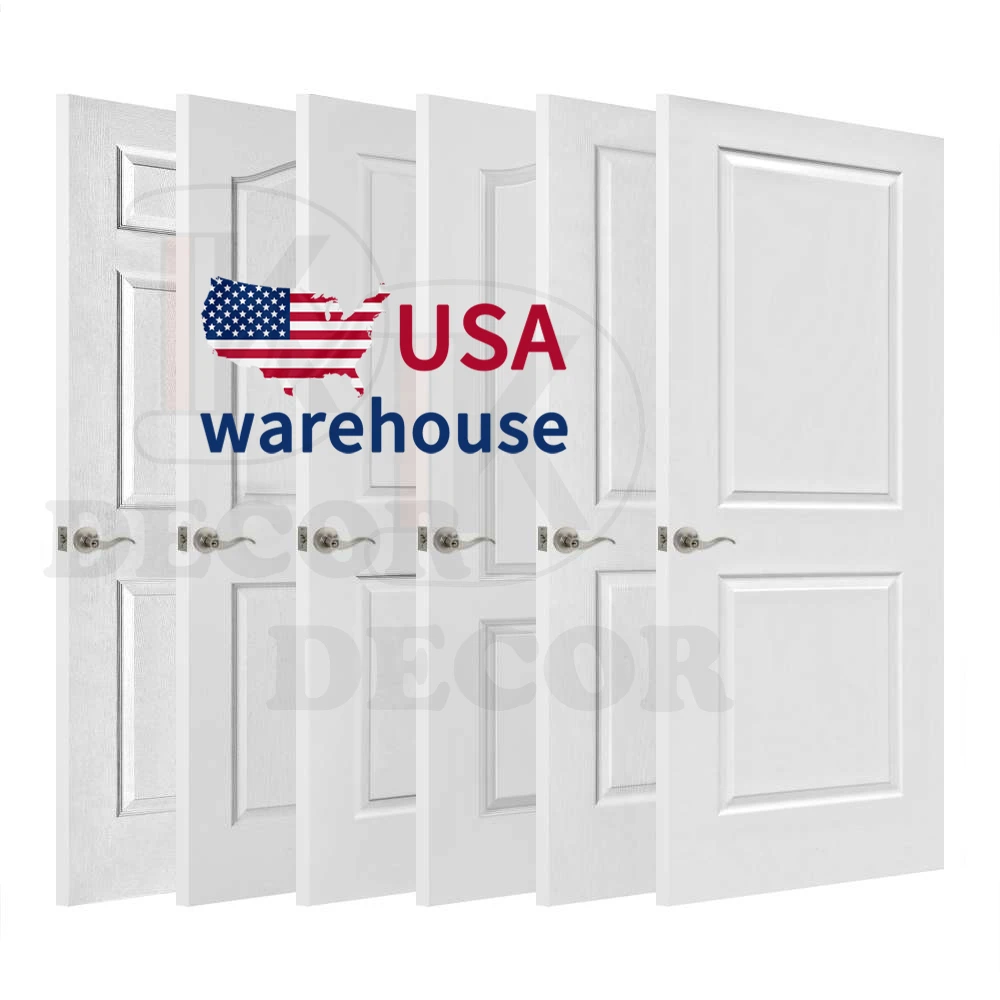 USA warehouse White Primed HDF Hollow Core Prehung Interior Wooden Moulded Door for Houses