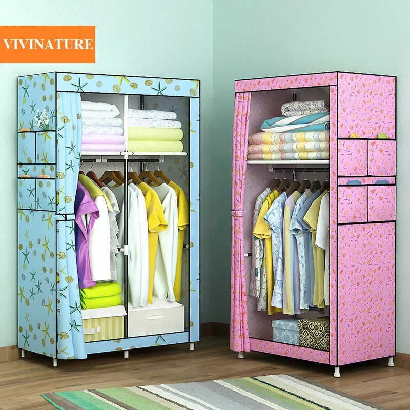 Portable Clothes Closet Wardrobe with Non-Woven Fabric and Hanging Rod Quick and Easy to Assemble