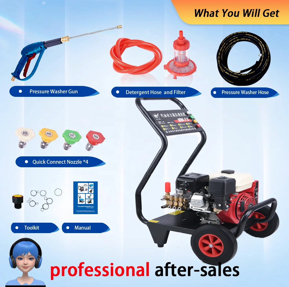 High Pressure Washer Car Washing Machine 7.5HP Gasoline Portable Gas Car Wash