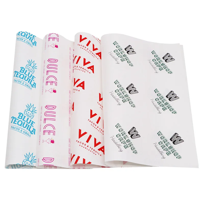Food Grade Custom Design Sandwich Burger Bread Oilproof Wax Paper Restaurant Food Packaging Paper Wrapping Greaseproof Paper