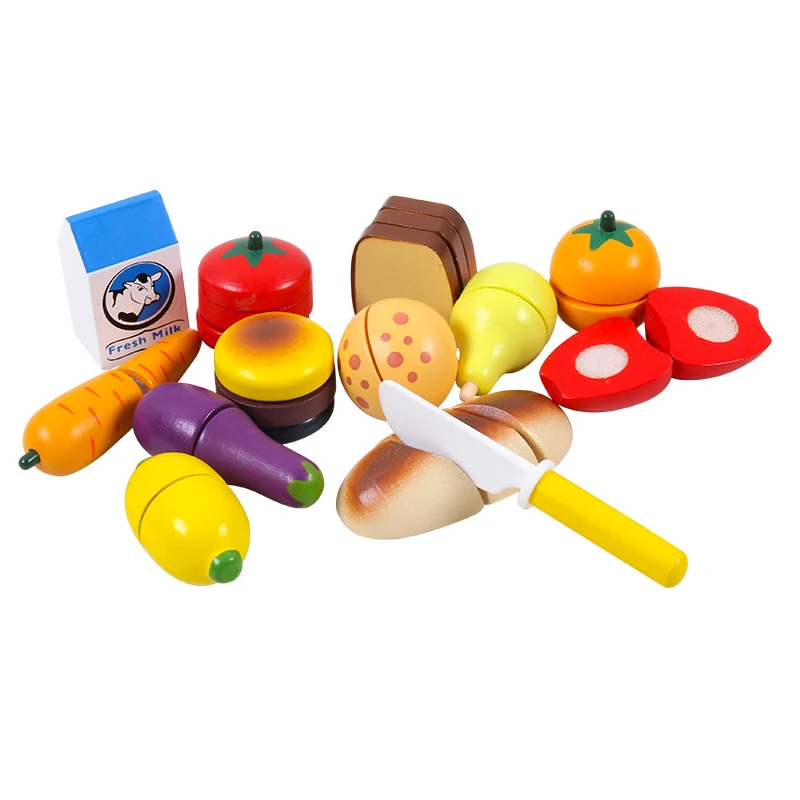 Набор из 13 деревянных вырезанных фруктов, многократно нарезанных пастой