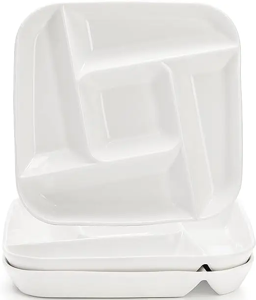 3 Pack  Ceramic Chip and Dip Serving Tray Porcelain Divided Serving Platter 5-Compartment  Stoneware Relish Fruit Dish