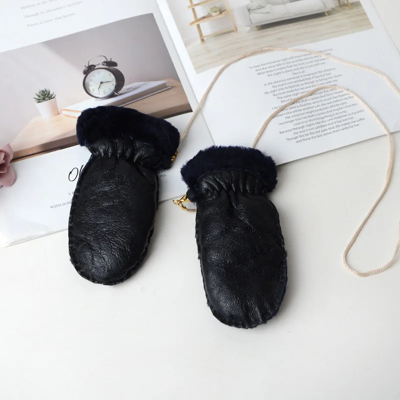 100% Hand-made Baby Real Lamb Fur Mitten Kids Fingerless Leather Yang fur gloves fingered baby Students go to school and keep wa