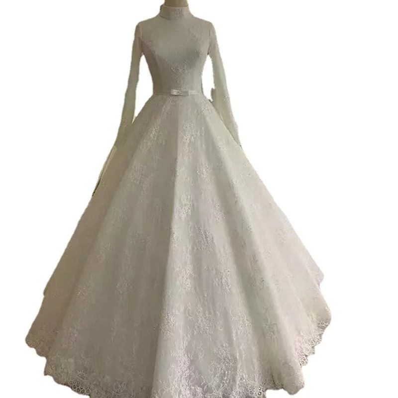 Custom long sleeve turkey white bridal gowns wedding dress muslim wedding dress for muslim women