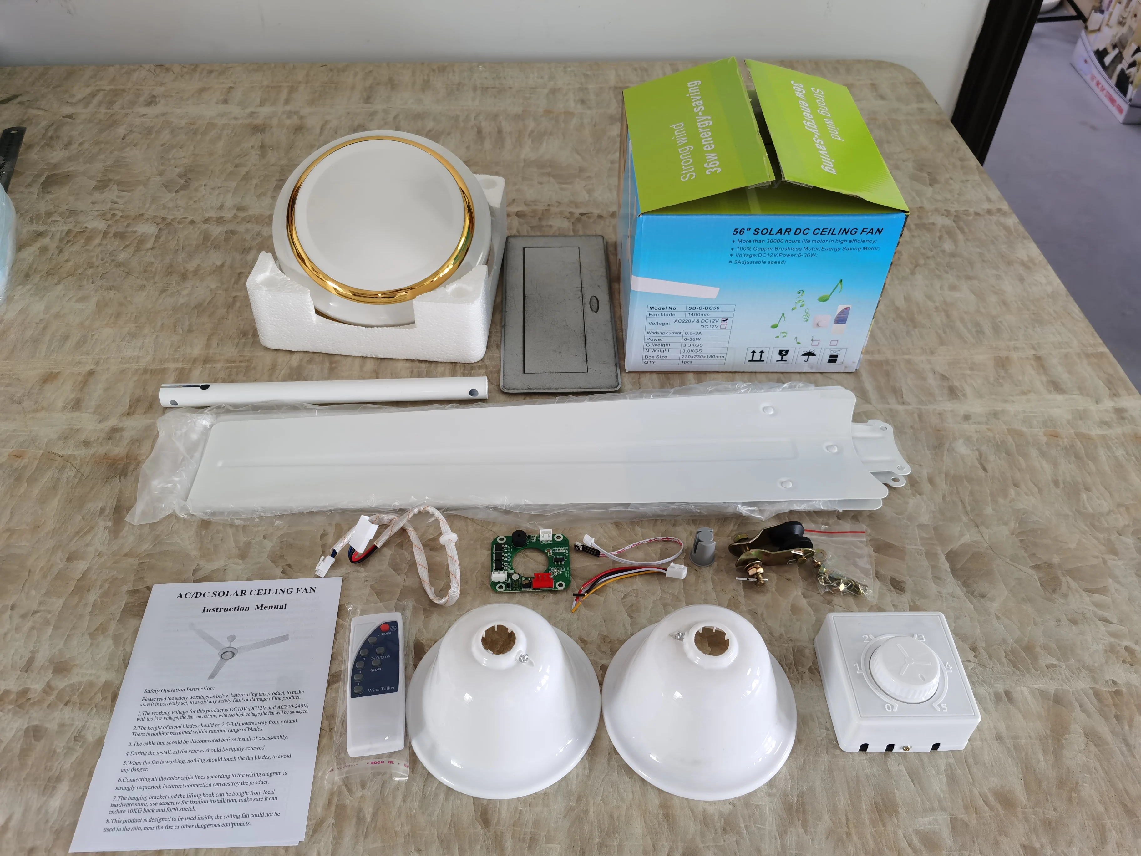 Nigeria solar dc ceiling fan 56 inch plain AC DC ceiling fan 2 in1 pcb remote control ceiling fan