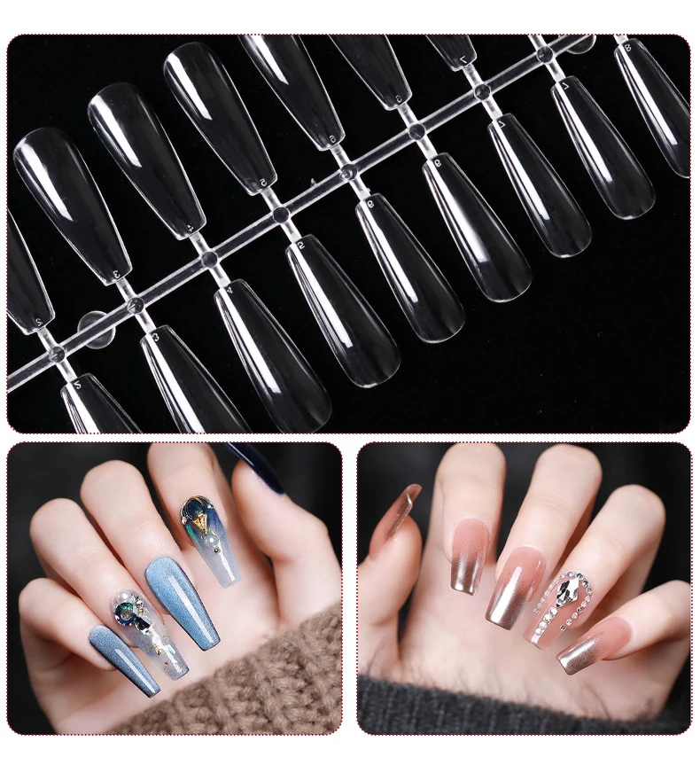 GOMI Nails Salon Stiletto Long False Artificial White Clear Natural Full Cover Nails Tips