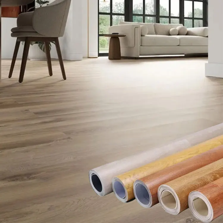 Wood Grain Look PVC Abrasion Resistant Floor Roll Self-Adhesive Decorative Luxury Vinyl Floor Self Adhesive Sticker