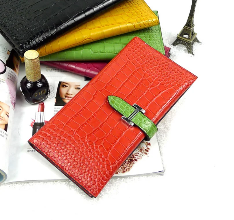 High quality crocodile pattern faux leather long wallet women clutch purse