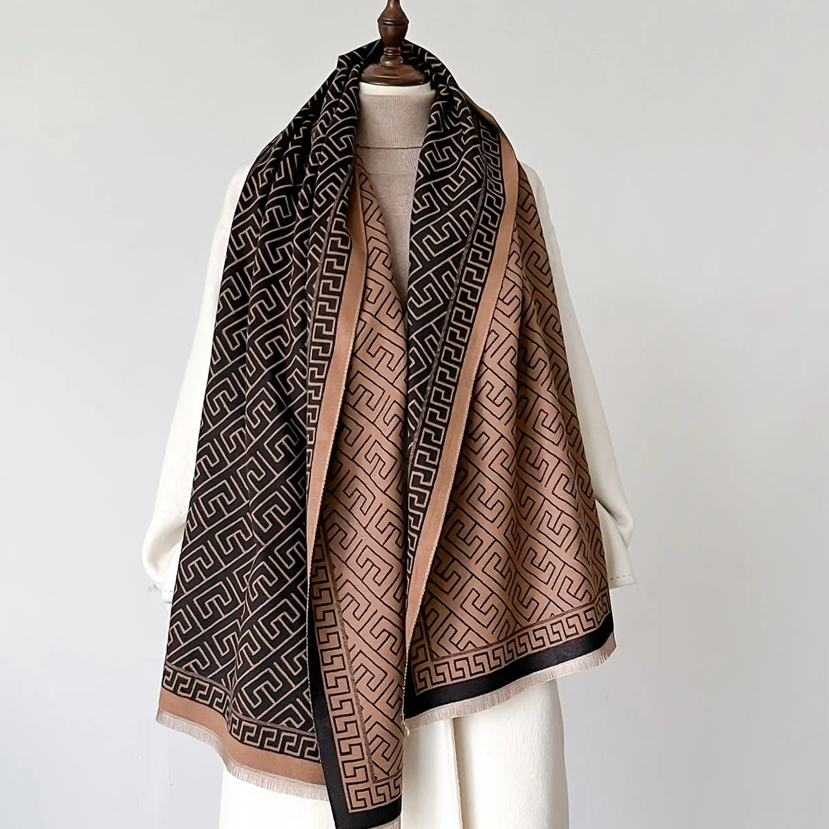 OEM ODM Custom Design Inspired Pattern Scarf for Women Warm Pashmina Oversized Thick Winter Shawls Long Stoles Cashmere Scarf