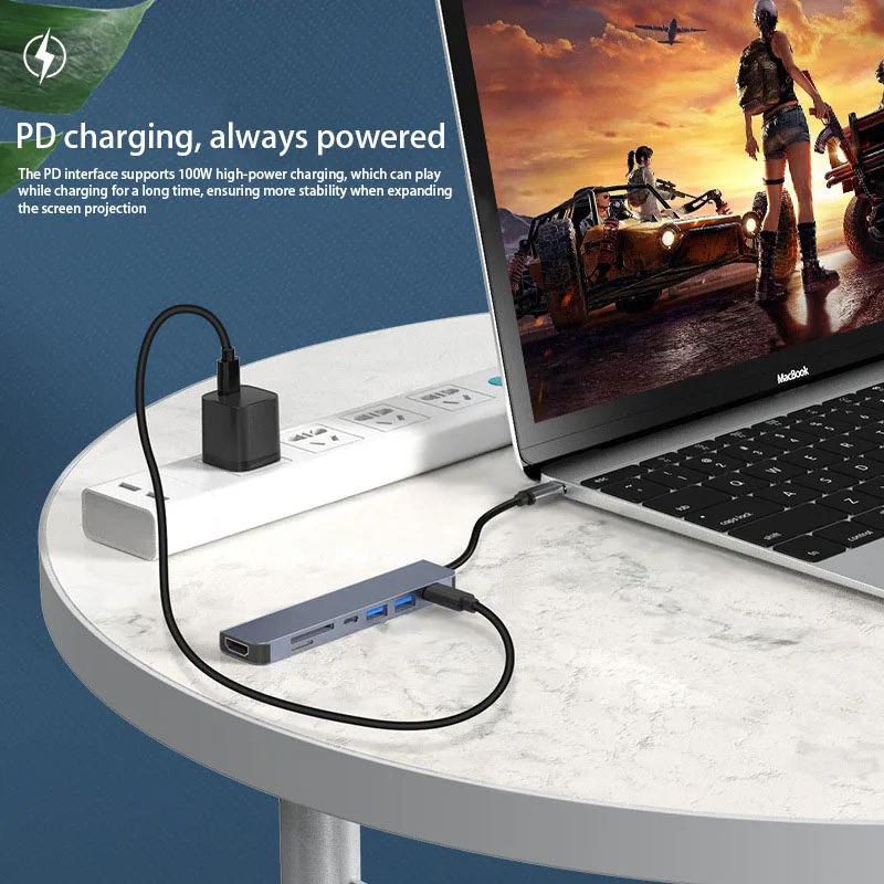 HDTV 4K 60Hz 30Hz RJ45  USB 3.0 Type C HUB 7 in 1 SD TF 3.0 c hub docking station for Macbook pro