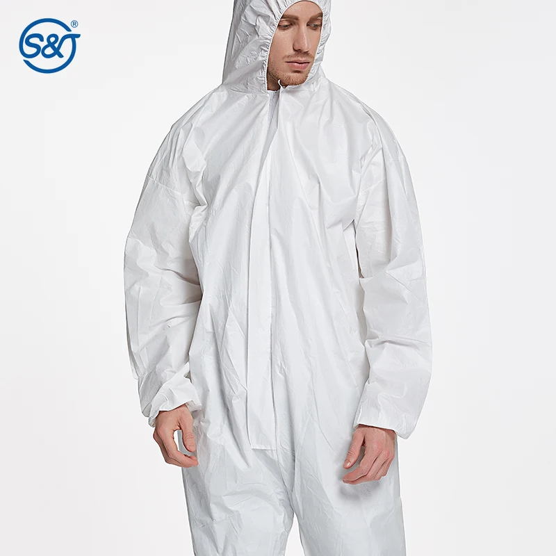 SJ Custom LOGO Printed Hazmat Suits Disposable Coveralls Suit Medical Protective Overall PPE Coveralls