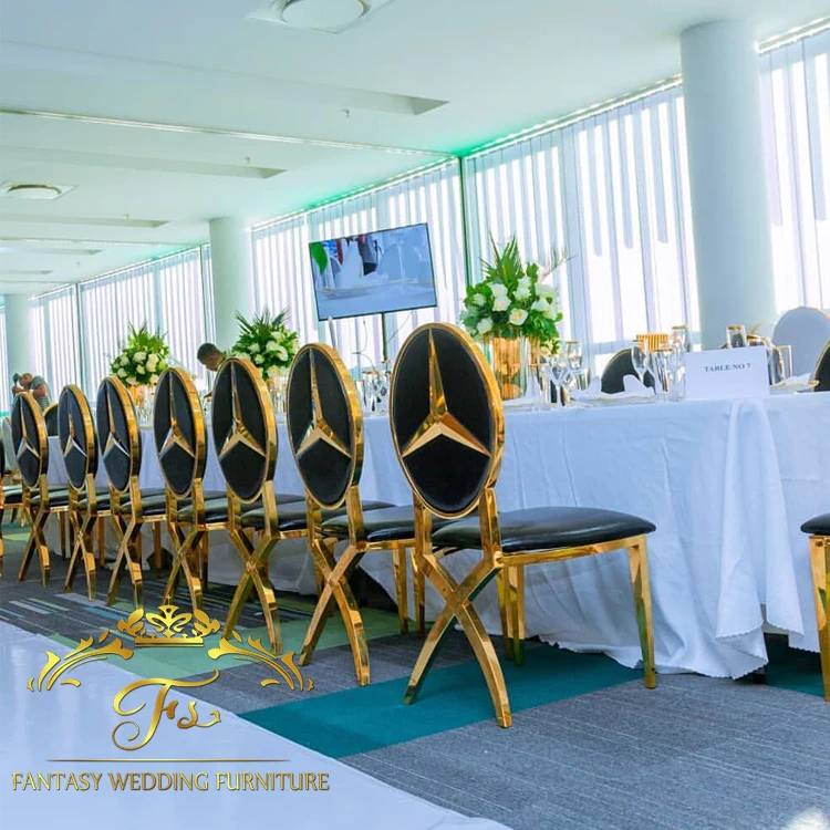 Unique hot sales oval back stainless steel white wedding chairs with cushion