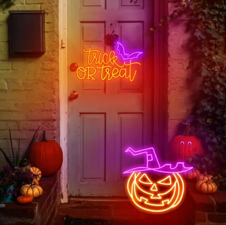 GOLDMORE2 Halloween LED Neon Sign Pumpkin Lantern for Home Party Decor Festive Halloween Neon Lights