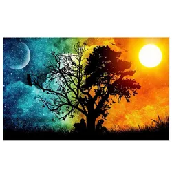 5D DIY Diamond Painting Sun Moon Combination  Tree canvas print wall art canvas painting seven wall arts Wall Painting