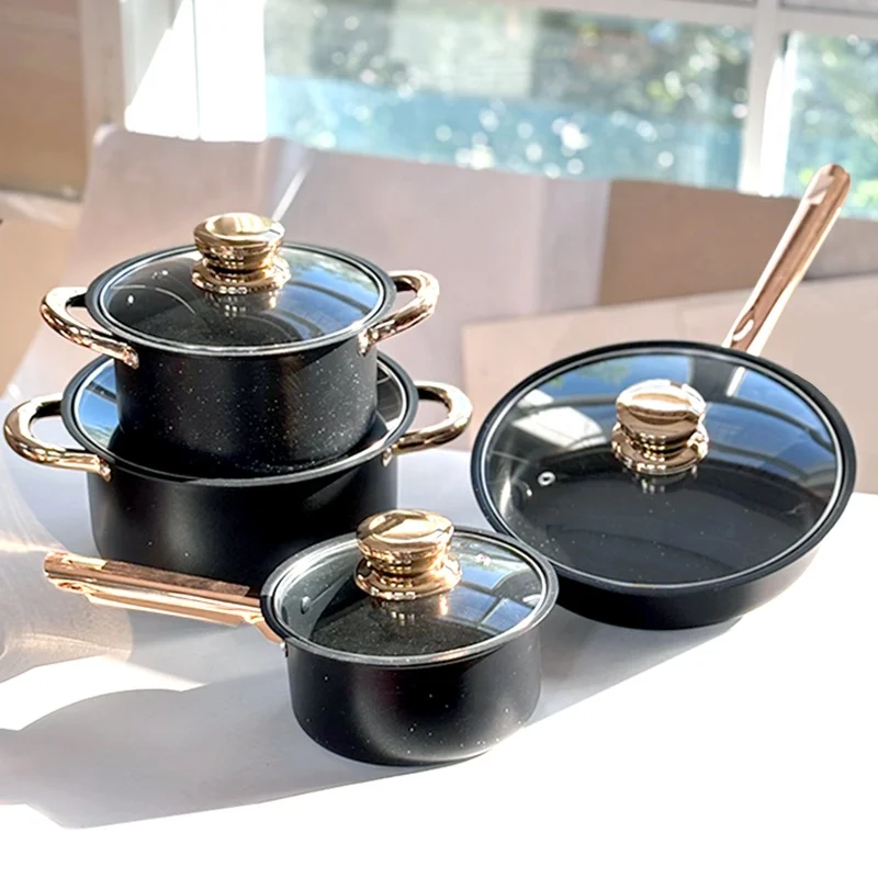 New kitchen stainless steel pot set cookware juego de ollas kitchenware set black soup pots and frying pans
