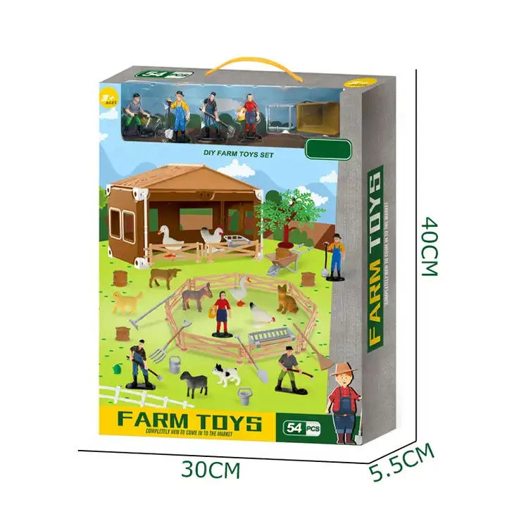 54PCS Pretend Play Scene Model Miniature Farm Animal Barn Toy Kid For Toddlers