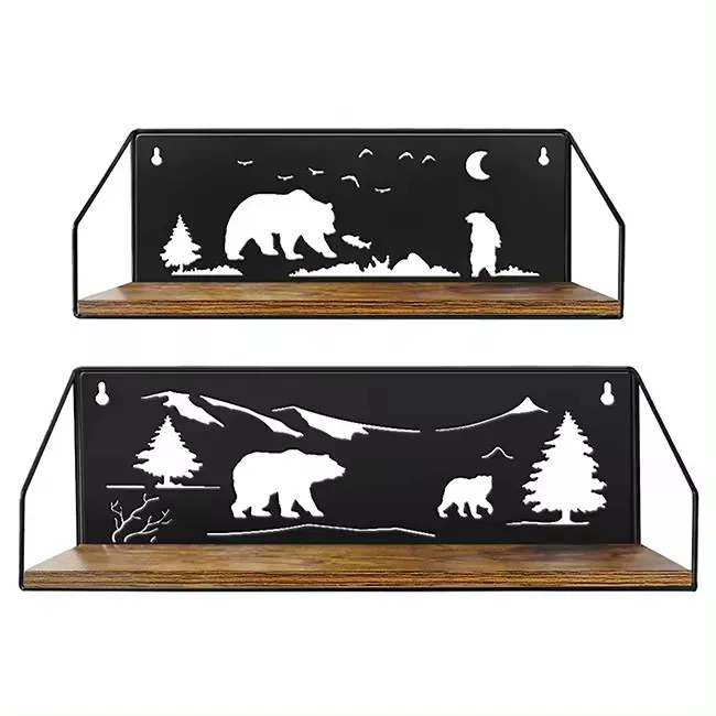 Customized wall mounted iron storage rack, wooden storage rack suitable for bathroom, living room, kitchen