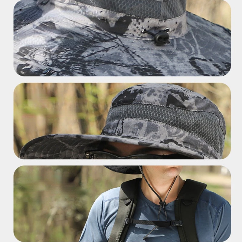 FF2714 Outdoor UV Protection Hiking Camping Bucket Hat Breathable Wide Brim Fishing Hat Solar USB Garden Beach Sun Hats with Fan