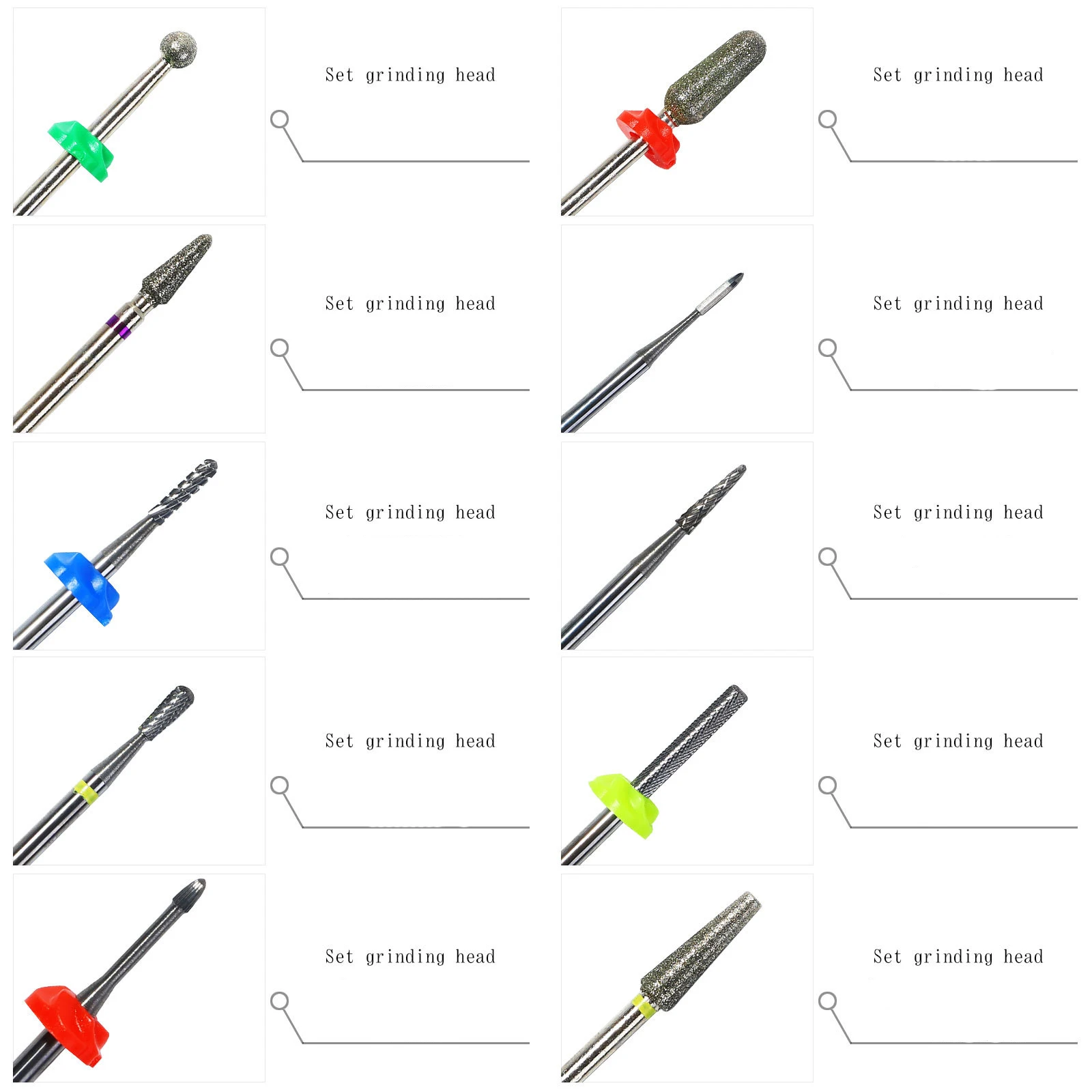 Cross-border new Christmas grinding head set manicure tungsten steel grinding head straight groove teeth two-way nail remover po