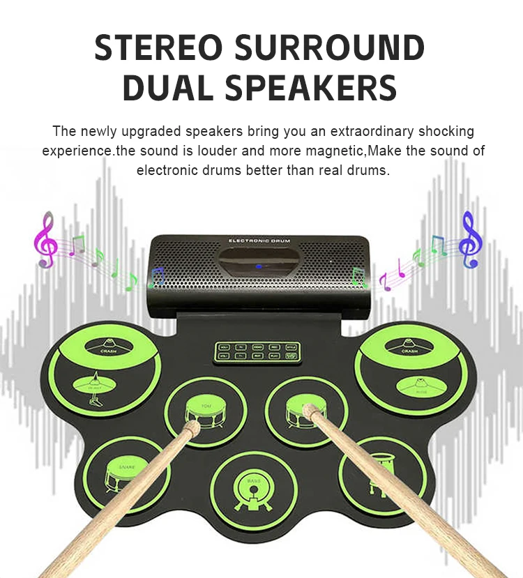 Adult Beginner Portable Electronic Drum Pad 7 Drum Pads Roll Up Drum Set