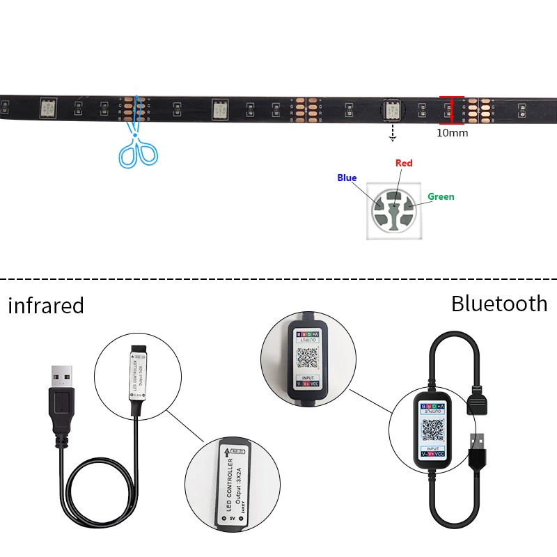 USB 5050 RGB Светодиодная лента 5 М алюминиевая Гибкая клейкая Задняя с пультом дистанционного управления IP66 светодиодная подсветка для телевизора