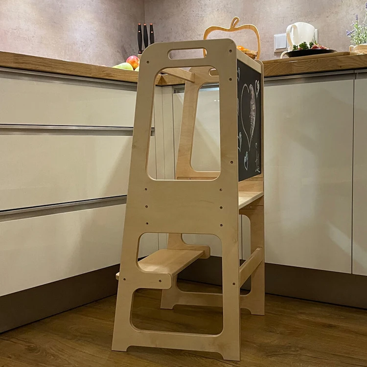 Toddler Convertible Kitchen Helper Adjustable Height Solid Wood Step Stool Cooking Learning Tower For Kids