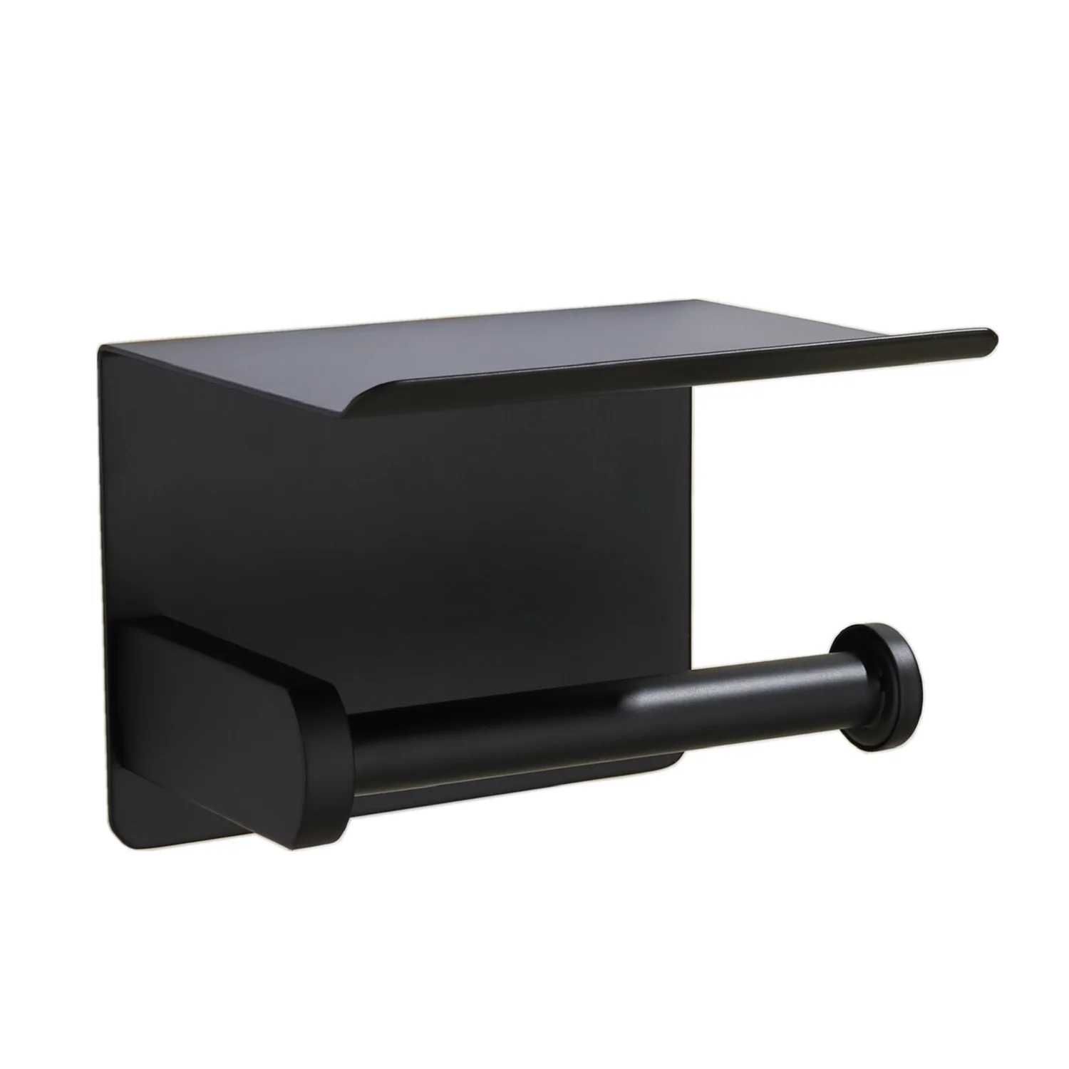 Factory 304 Stainless Steel Black Wall Mounted Tissue Roll Holder Bathroom Holder With Mobile Phone Shelf Toilet Paper Holder