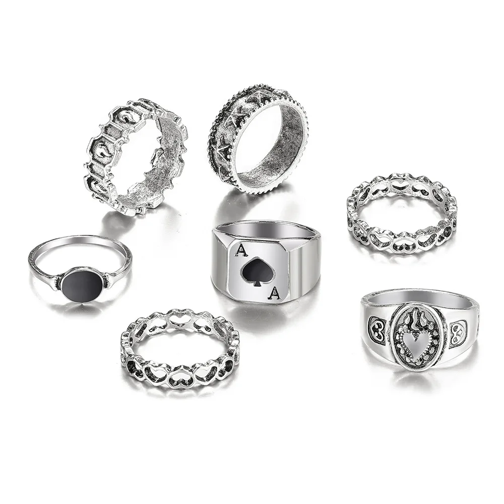 2025 Trendy Wholesale High Quality Silver Plated Alloy Polished Retro Fashion Heart Rings Silver Rings Ring Set for Women