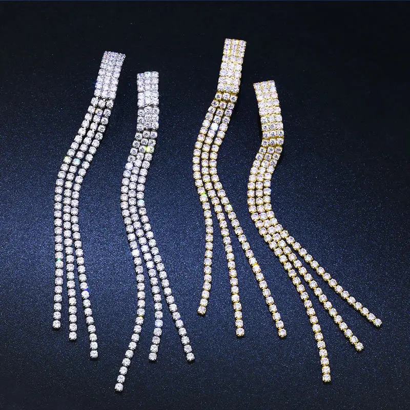South Korea  new long Tassel Earrings without ear holes inlaid with zircon ear clip is a hot source of foreign trade